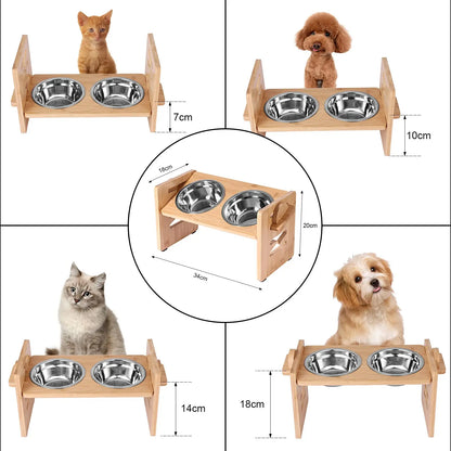 Personalized Dog Bowl with Name and Adjustable Bamboo Stand PHOENIXTANG