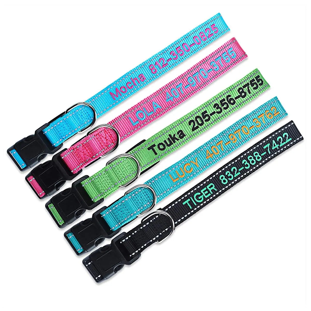 Personalized Dog Collar, Custom Embroidered Pet Name and Phone Number 4 Adjustable Sizes X-Small Small Medium Large Quick Release Buckle and D-Ring YDL
