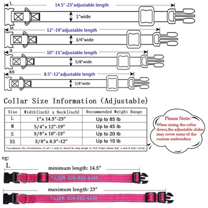 Personalized Dog Collar, Custom Embroidered Pet Name and Phone Number 4 Adjustable Sizes X-Small Small Medium Large Quick Release Buckle and D-Ring YDL