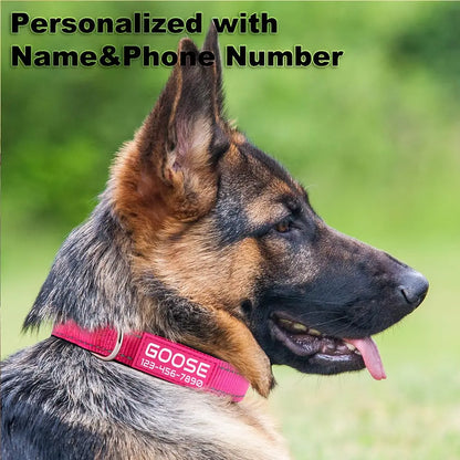 Personalized Dog Collars Custom with Pet Name and Phone Number, Soft Neoprene Padded Reflective Nylon Collar, 4 Adjustable Sizes - for Boy, Girl Dogs PLUTUS PET