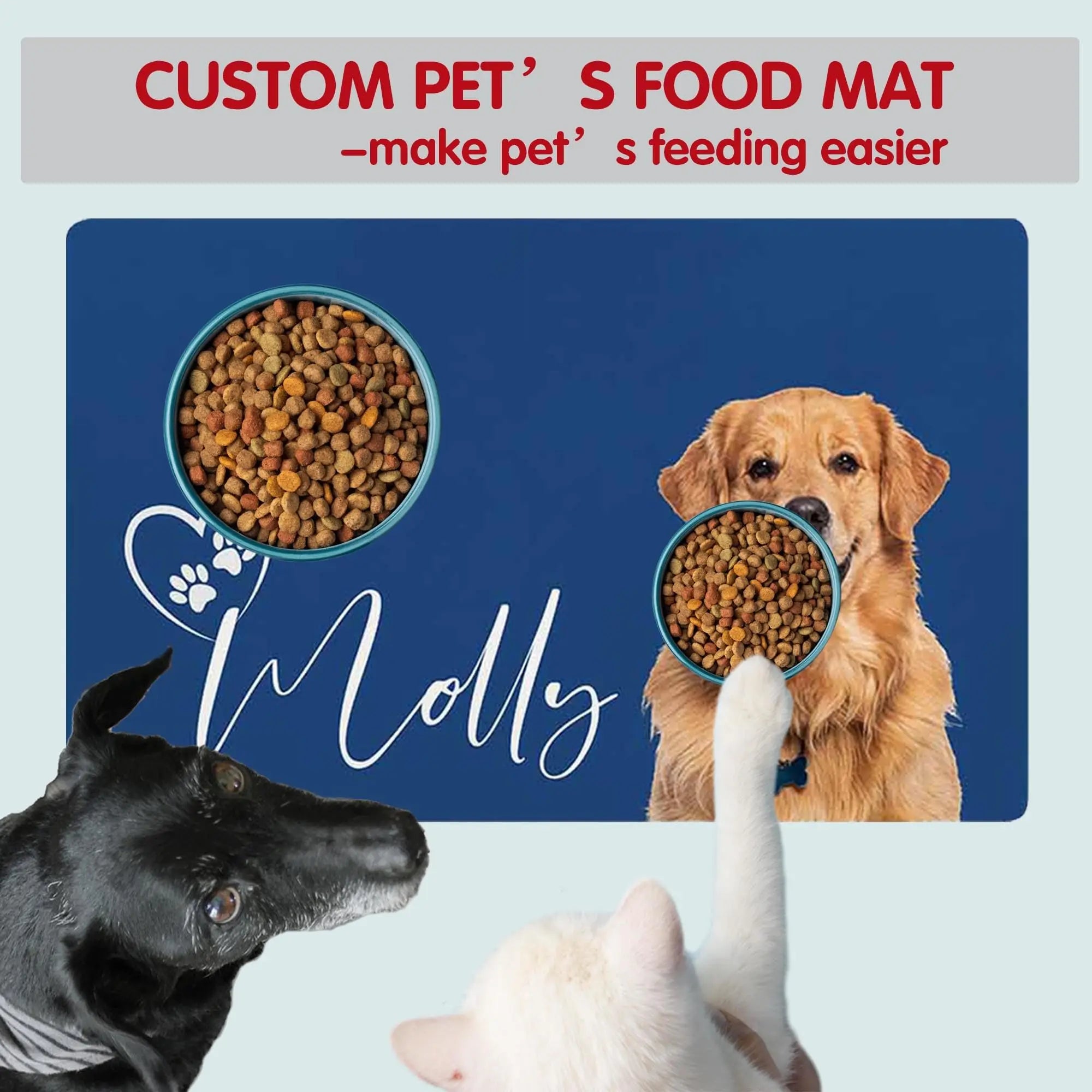 Personalized Dog Food Mat with Photo Name Custom Bowl Mat Faroishta
