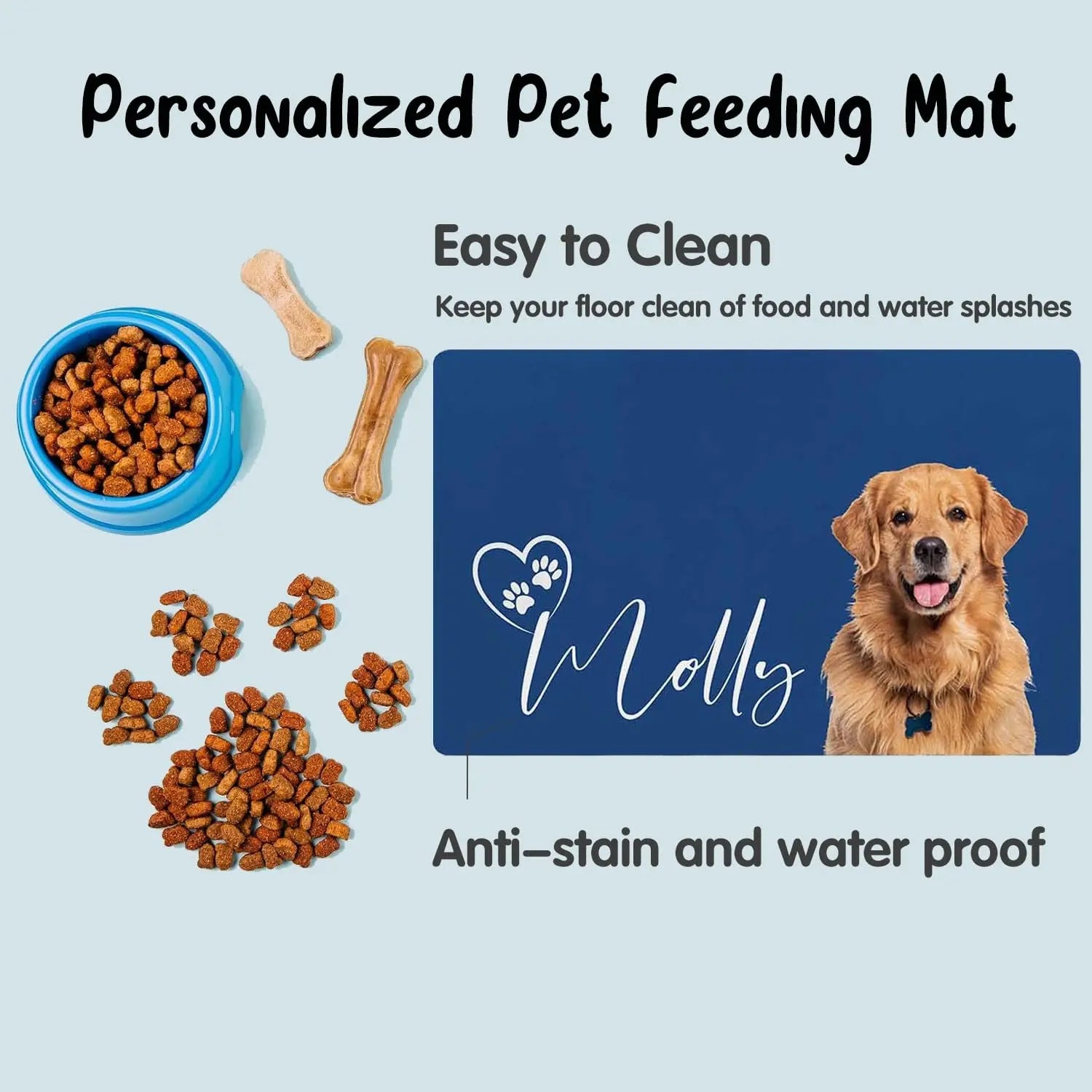 Personalized Dog Food Mat with Photo Name Custom Bowl Mat Faroishta