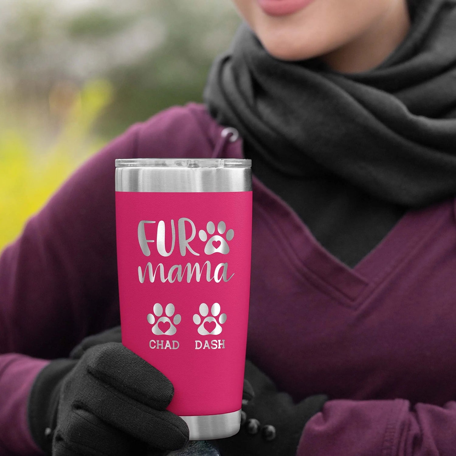 Personalized Dog Mom Tumbler with Engraved Names Up to 6 Paws -20 Oz &amp; 30 Oz, 13 Colors- Insulated Stainless Steel Tumbler with Lid, Gifts for Mom from Daughter, Fur Mama Gifts, Pet Owner Gift Lara Laser Works
