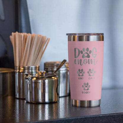 Personalized Dog Mom Tumbler with Engraved Names Up to 6 Paws -20 Oz &amp; 30 Oz, 13 Colors- Insulated Stainless Steel Tumbler with Lid, Gifts for Mom from Daughter, Fur Mama Gifts, Pet Owner Gift Lara Laser Works