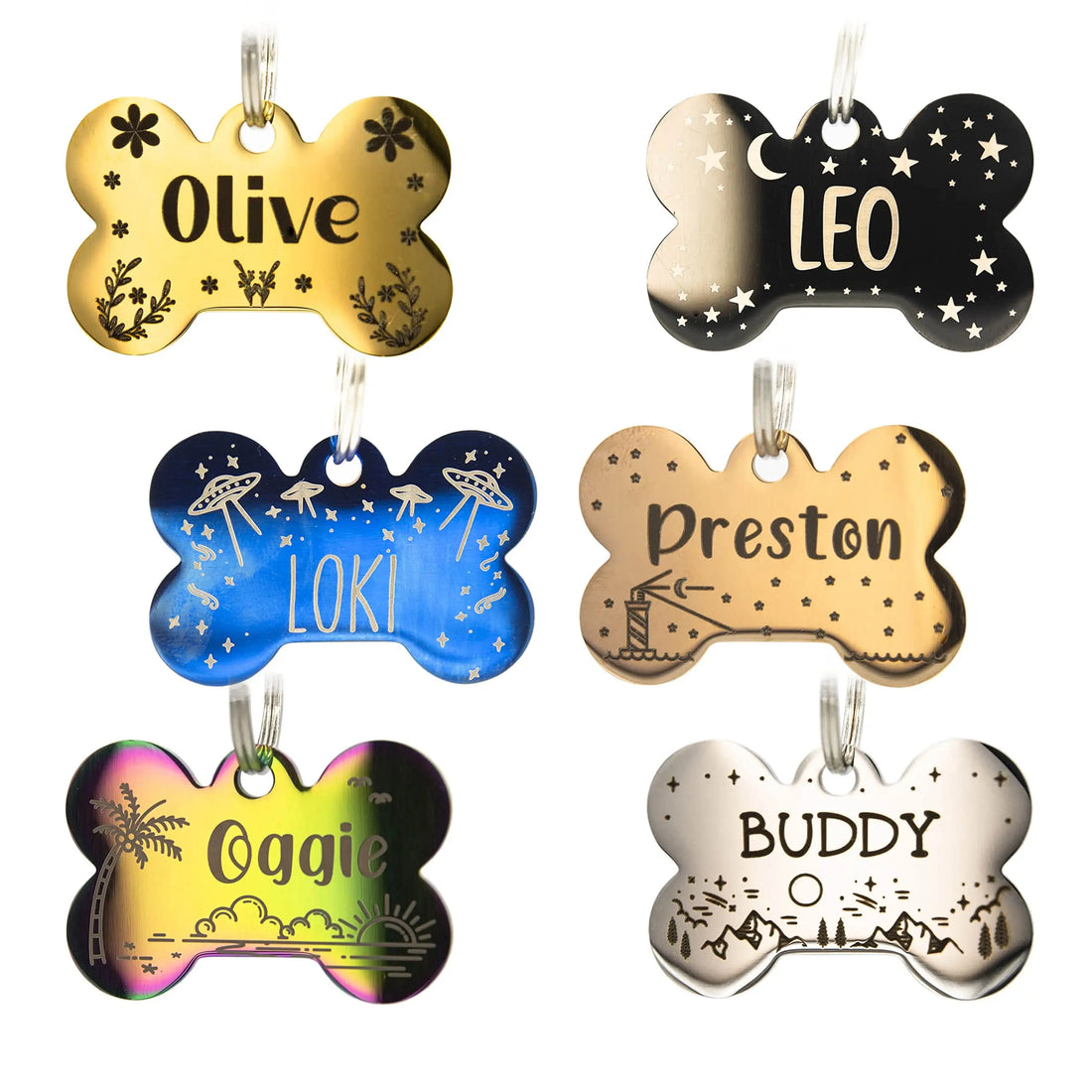 Personalized Dog Tag with 5 Lines of Custom Deep Engraved Durable Stainless Steel Pet ID Name Tag Designer Regular Size Bone PetANTastic