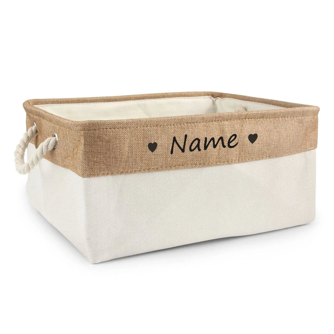 Personalized Dog Toy Box, Dog Toy Basket Storage with Cotton Handle, Customized Name and Paw Heart Print Puppy Toy Bin for Organizing Food Clothes and Pets Accessories(Heart Beige) Cuperay