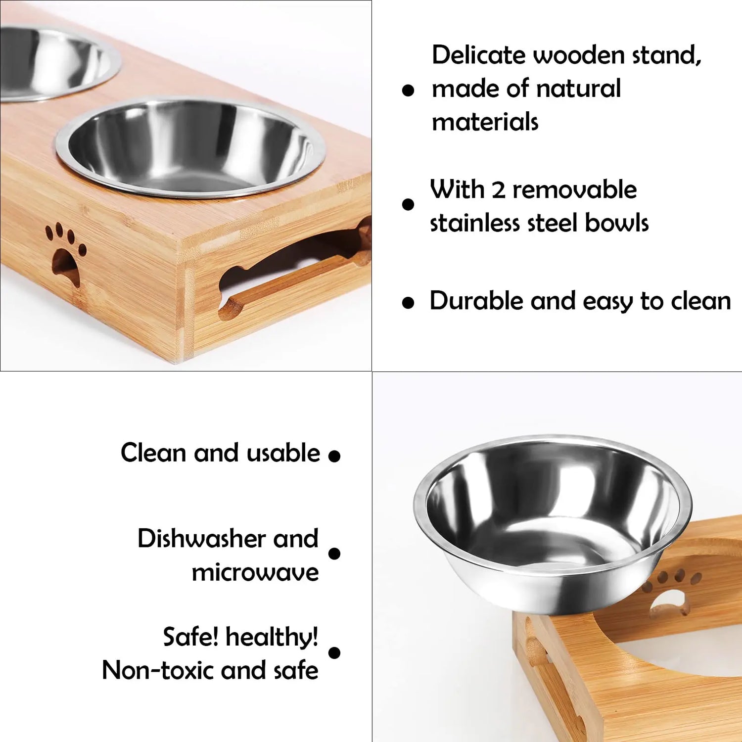 Personalized Elevated Bamboo Pet Feeding Station with Stainless Steel Bowls and Non-Slip Base NGTSFLY