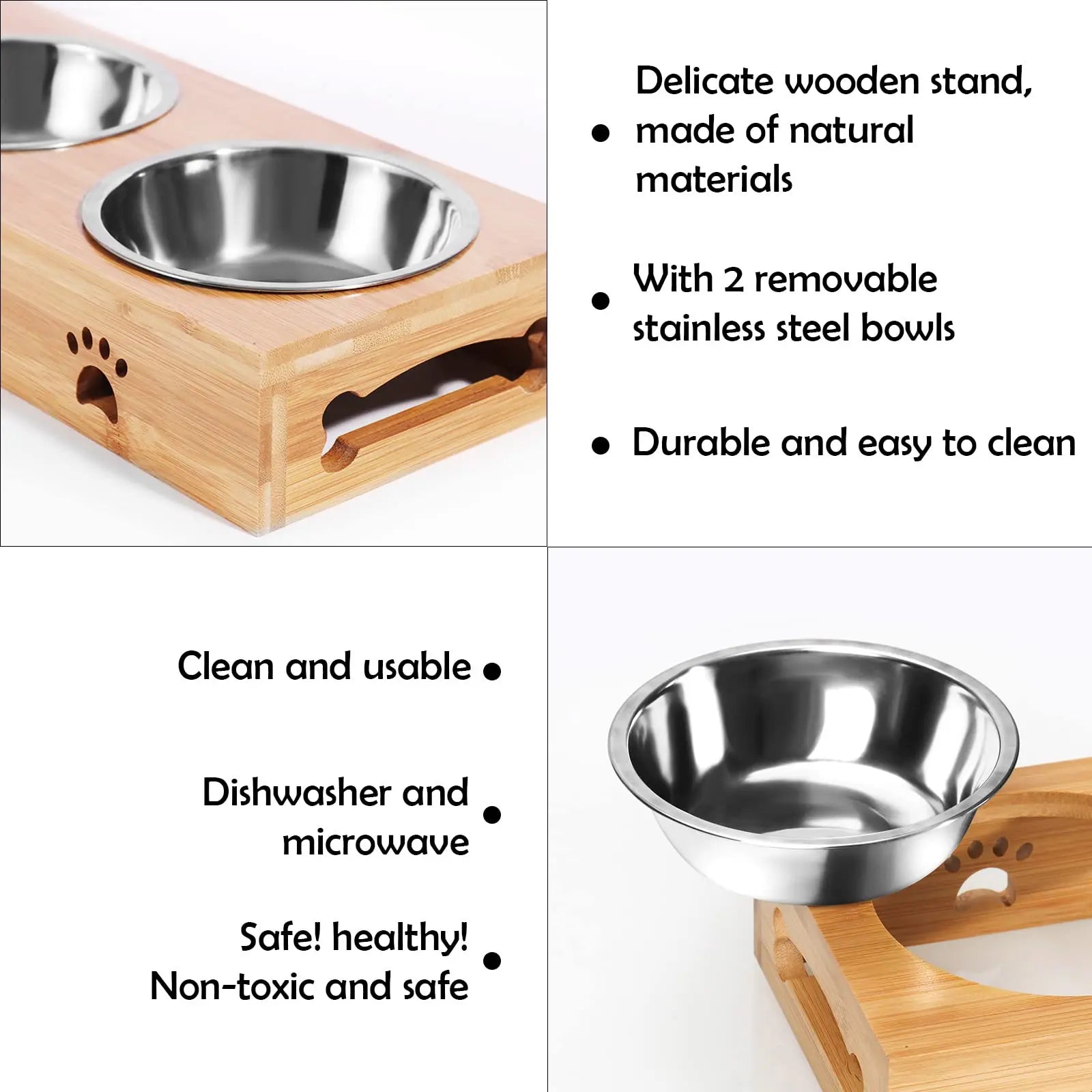 Personalized Elevated Bamboo Pet Feeding Station with Stainless Steel Bowls and Non-Slip Base NGTSFLY