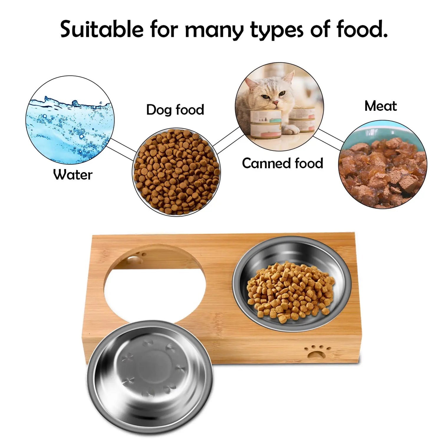 Personalized Elevated Bamboo Pet Feeding Station with Stainless Steel Bowls and Non-Slip Base NGTSFLY