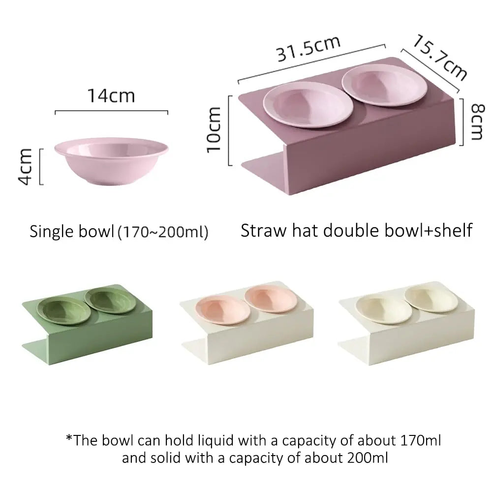 Personalized Elevated Cat Bowls 15° Tilted Raised Pet Dishes for Food and Water,Metal Body Stand Feeder with Laser Customization, 2 Ceramic Dish for Cats, Small Dogs AnNengJing