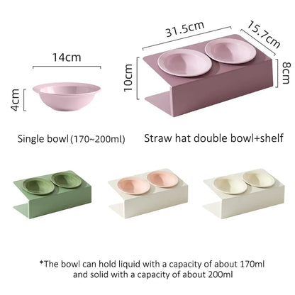 Personalized Elevated Cat Bowls 15° Tilted Raised Pet Dishes for Food and Water,Metal Body Stand Feeder with Laser Customization, 2 Ceramic Dish for Cats, Small Dogs AnNengJing