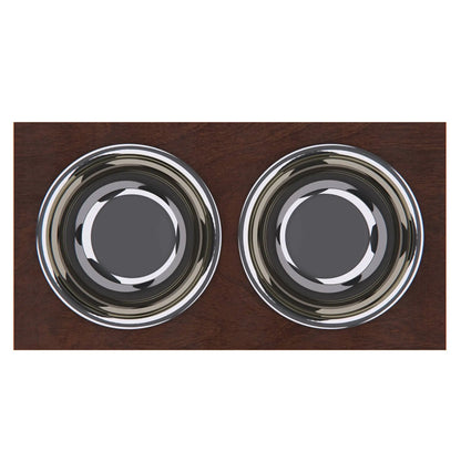 Personalized Elevated Dog Feeding Station with Stainless Steel Bowls - Stylish Storage Solution for Dogs of All Sizes in Dark Walnut GrooveThis Woodshop