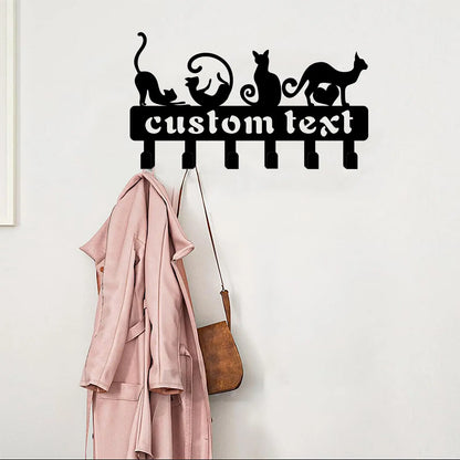 Personalized Key Hook for Wall Cat Metal Key Hook Custom Wall Key Holder Door Hanger Hook Custom Family Name Metal Key Rack Cat Decor for Cat Lovers Black Cat Gifts for Cat Lovers BoutiQUEENnMetal