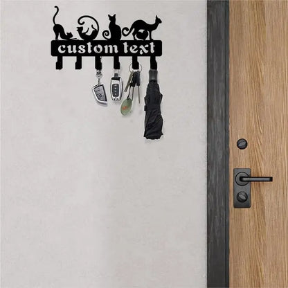 Personalized Key Hook for Wall Cat Metal Key Hook Custom Wall Key Holder Door Hanger Hook Custom Family Name Metal Key Rack Cat Decor for Cat Lovers Black Cat Gifts for Cat Lovers BoutiQUEENnMetal