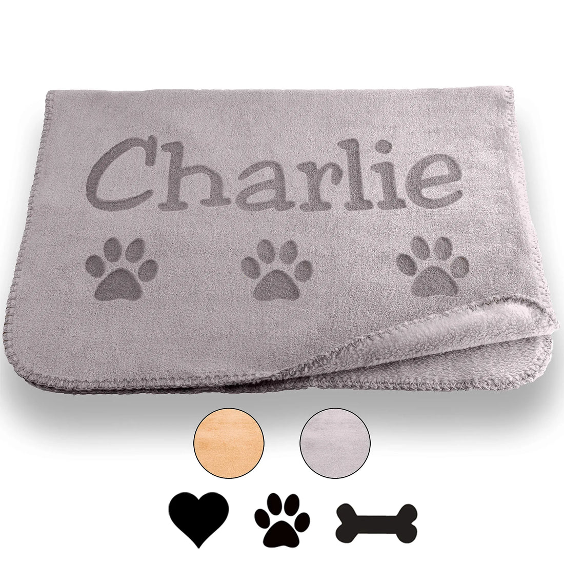 Personalized Microfiber Dog Blanket - Custom Name and Design - Small in Gray or Beige Custom Catch