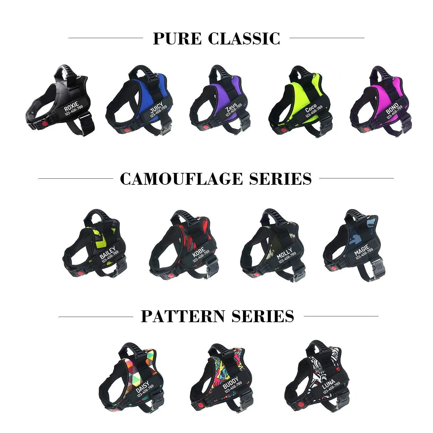 Personalized No Pull Dog Harness with Custom Name and Phone Number by PawPawify, Heavy Duty Pet Vest to Prevent Tugging, Pulling, or Choking, Training and Walking L Chest 28-38in Color Grid PawPawify