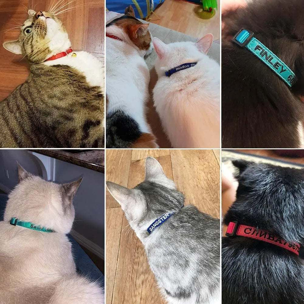 Personalized Nylon Cat Collar Breakaway with Bell - Custom Embroidered Text ID Collars with Pet Name and Phone Number Lsstore