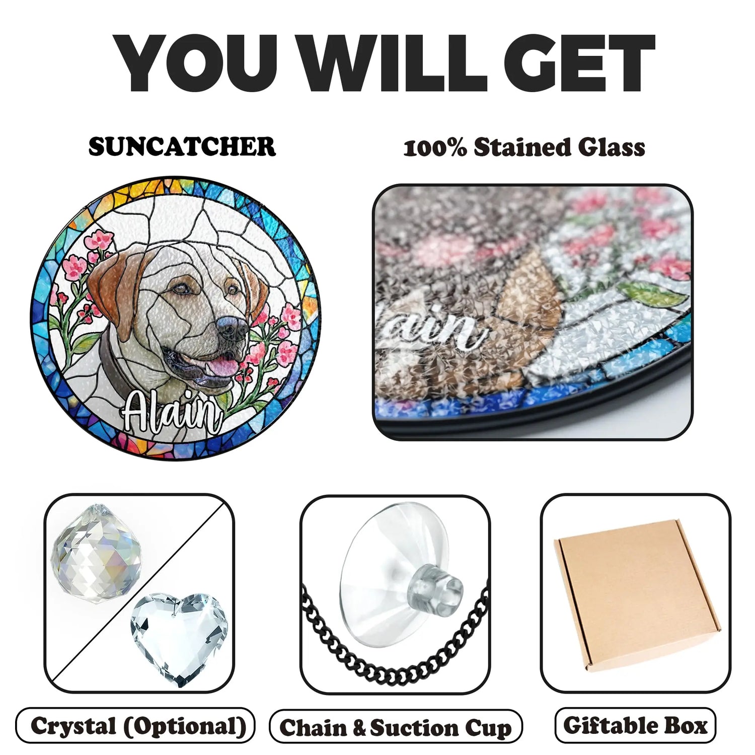 Personalized Pet Stained Glass Suncatcher, Custom Name Pet Photo Memorial Ornament, Window Hanging Sympathy Gift for Loss of Pet, Dog Cat Bereavement Keepsake, Remembrance Gift for Dog Lovers vinatimes