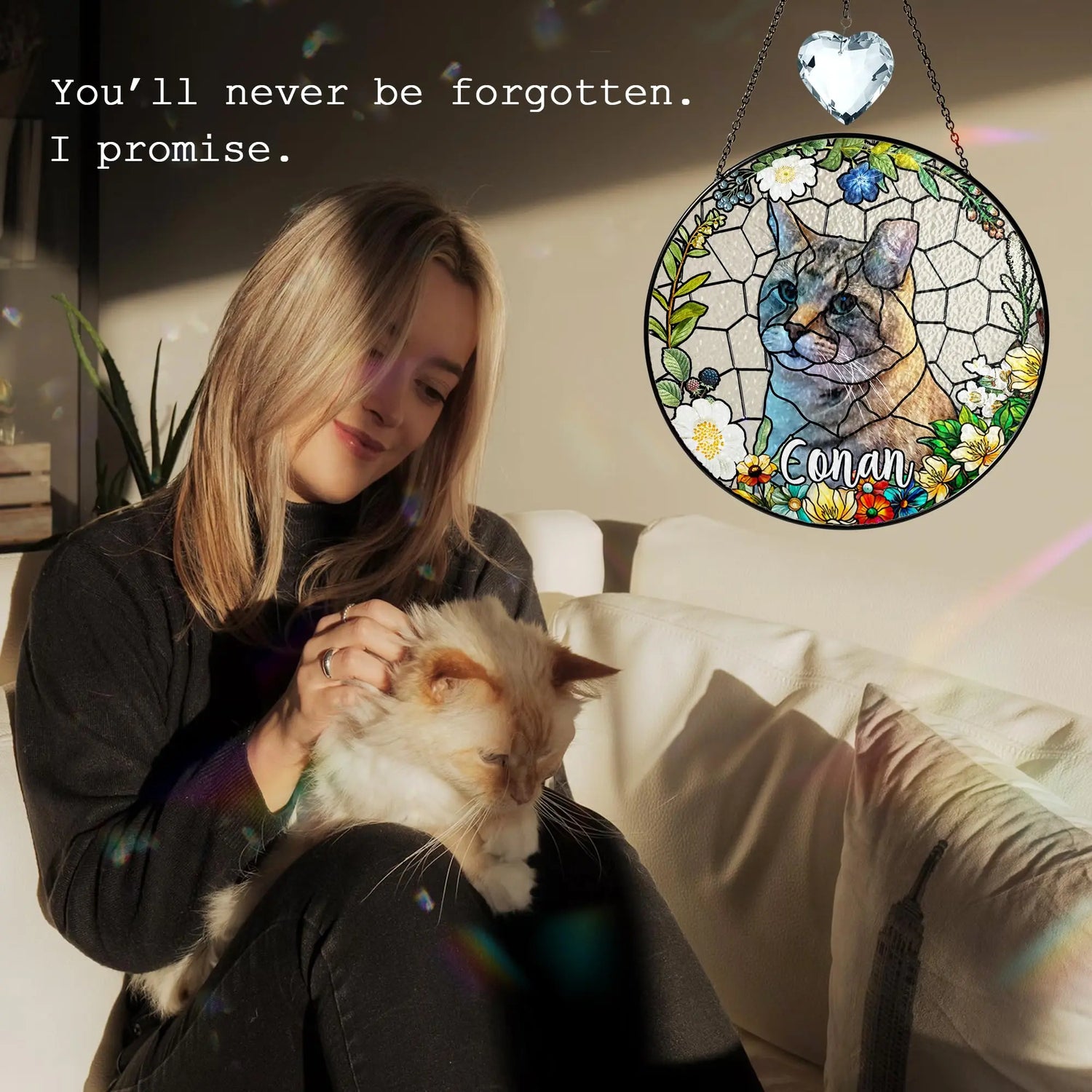 Personalized Pet Stained Glass Suncatcher, Custom Name Pet Photo Memorial Ornament, Window Hanging Sympathy Gift for Loss of Pet, Dog Cat Bereavement Keepsake, Remembrance Gift for Dog Lovers vinatimes
