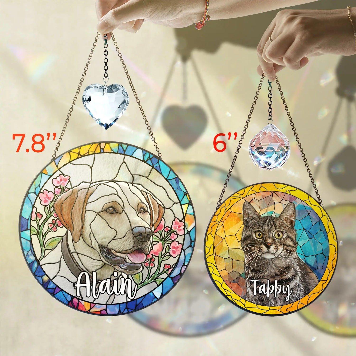 Personalized Pet Stained Glass Suncatcher, Custom Name Pet Photo Memorial Ornament, Window Hanging Sympathy Gift for Loss of Pet, Dog Cat Bereavement Keepsake, Remembrance Gift for Dog Lovers vinatimes