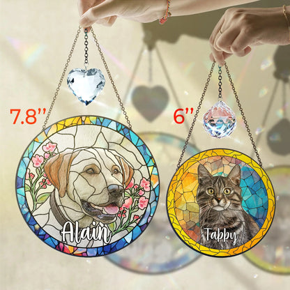 Personalized Pet Stained Glass Suncatcher, Custom Name Pet Photo Memorial Ornament, Window Hanging Sympathy Gift for Loss of Pet, Dog Cat Bereavement Keepsake, Remembrance Gift for Dog Lovers vinatimes