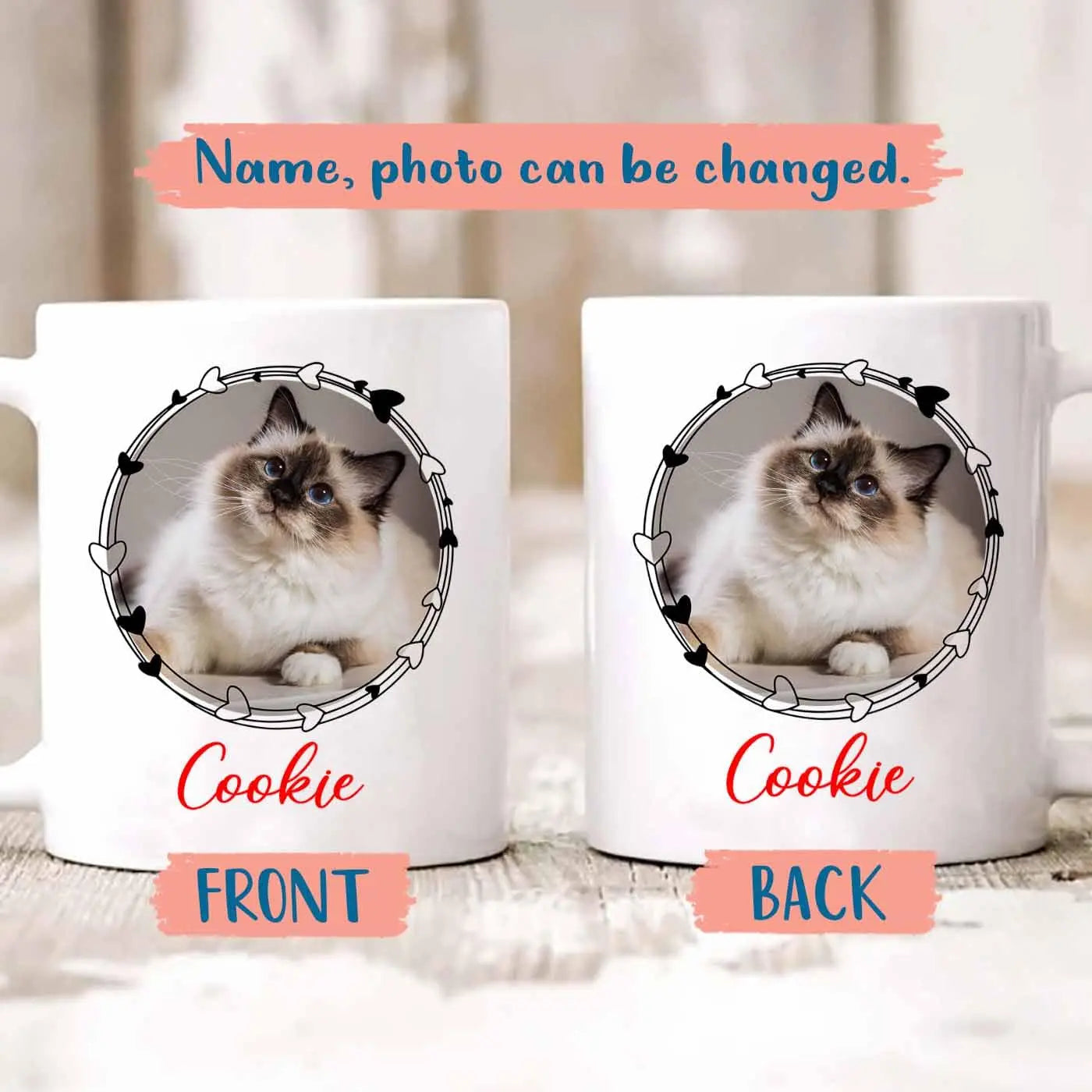 Personalized Photo Frame Cat Coffee Mug 11 Oz 15 Oz, Unique Cat Lovers White Ceramic Teacup Gifts For Christmas, Customized Cat Dad Cat Mom Coffee Cup, Unique Cats Cats Travel Mug Custom Name Photo Elido Store