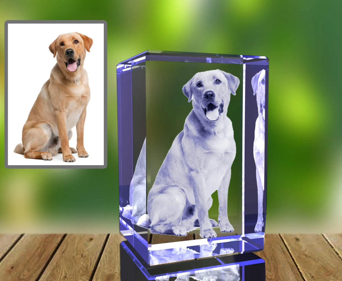 Personalized Photo Gift | 3D Engraved Crystal Keepsake | Gift | Décor | Collectible| Souvenir | Dogs Or Cats Personalized Photo Frame A&B Crystal Collection