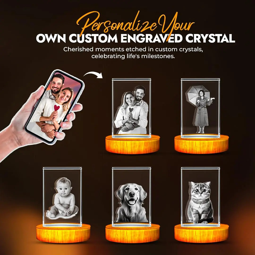 Personalized Photo Gift | 3D Engraved Crystal Keepsake | Gift | Décor | Collectible| Souvenir | Dogs Or Cats Personalized Photo Frame A&amp;B Crystal Collection