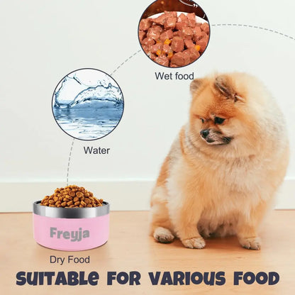 Personalized Stainless Steel Dog Cat Bowl with Name,Customized Laser Engraved Pet Bowl Non Slip for Water and Food 25oz,40oz,53oz(Pink) AnNengJing
