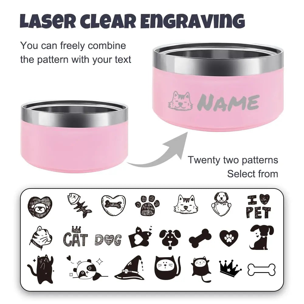 Personalized Stainless Steel Dog Cat Bowl with Name,Customized Laser Engraved Pet Bowl Non Slip for Water and Food 25oz,40oz,53oz(Pink) AnNengJing