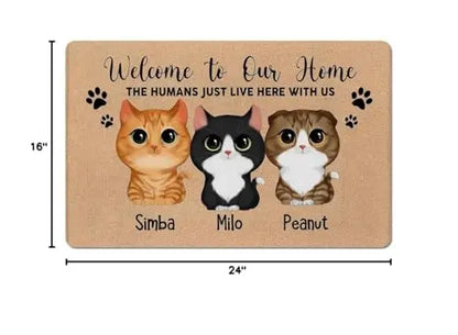 Personalized Welcome to Our Home The Humans Just Live Here with Us Mat Funny Cat Doormat Gift for Cat Dad Cat Mom Cat Lover Custom Pet Gift Doormat on Birthday Christmas Henze