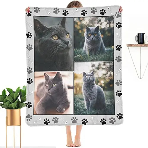 SHIYEL Custom Blanket with Photos for Cat Mom Ever, Personalized Picture Throws for Pets Lover, Customizable Blanket for Family Pets Gifts for Women Men Souvenirs, 4 Photos Collage Made in USA SHIYEL
