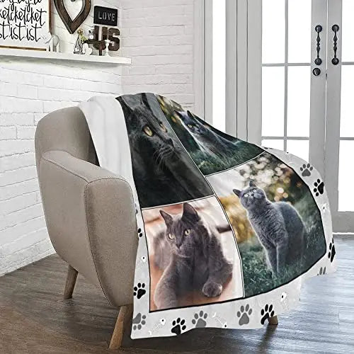 SHIYEL Custom Blanket with Photos for Cat Mom Ever, Personalized Picture Throws for Pets Lover, Customizable Blanket for Family Pets Gifts for Women Men Souvenirs, 4 Photos Collage Made in USA SHIYEL