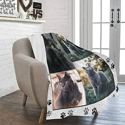 SHIYEL Custom Blanket with Photos for Cat Mom Ever, Personalized Picture Throws for Pets Lover, Customizable Blanket for Family Pets Gifts for Women Men Souvenirs, 4 Photos Collage Made in USA SHIYEL