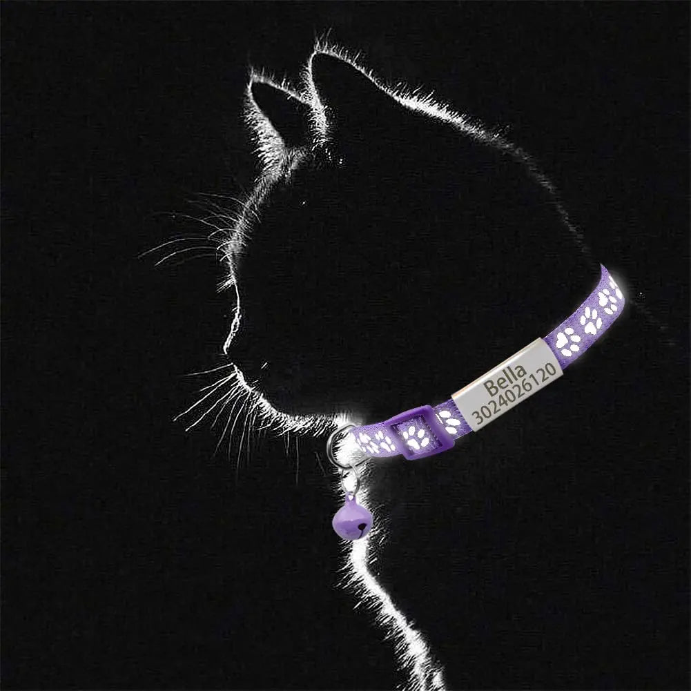 Senristar Personalized 2 Pack Reflective Cat Collar,Custom Breakaway Cat Collars with Name Tag and Bell,Anti-Lost Nameplate Cat Collar for Girls &amp; Boys (Purple,fit 8&