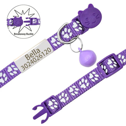 Senristar Personalized 2 Pack Reflective Cat Collar,Custom Breakaway Cat Collars with Name Tag and Bell,Anti-Lost Nameplate Cat Collar for Girls &amp; Boys (Purple,fit 8&