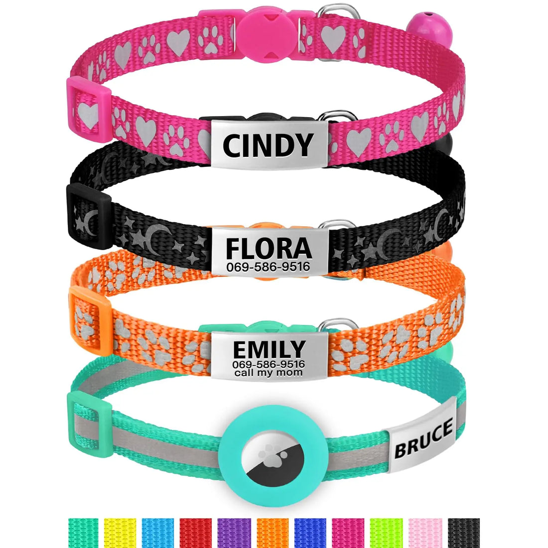 TagME Cat Collar with Name Tag, Personalized Reflective Cat Collar Breakaway, Pet Collar with Silent Slide On ID Tags for Boy and Girl Kitten/Cat TagME