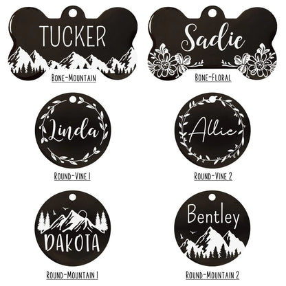Ultra Joys Stainless Steel Pet ID Tag Dog Name Tags Personalized Front and Back Engraving, Customized Cat Tags, Optional Engraved on Both Sides, Bone Tag with Mountain Design, Large Ultra Joys