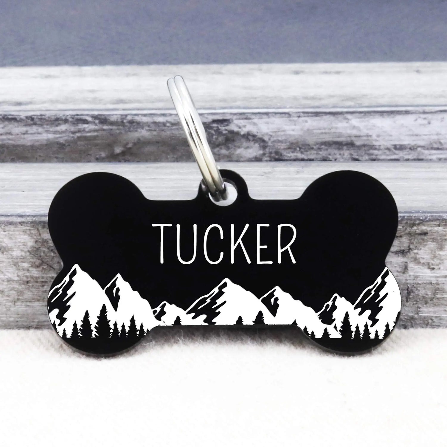 Ultra Joys Stainless Steel Pet ID Tag Dog Name Tags Personalized Front and Back Engraving, Customized Cat Tags, Optional Engraved on Both Sides, Bone Tag with Mountain Design, Large Ultra Joys