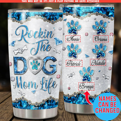 WAZONE Personalized Rocking The Dog Mom Life Tumbler Cup Custom 5 Names Stainless Steel Funny Saying Travel Mug 20oz 30oz Mother Day Birthday Gift For Her Dogs Moms Pet Animal Lovers WAZONE