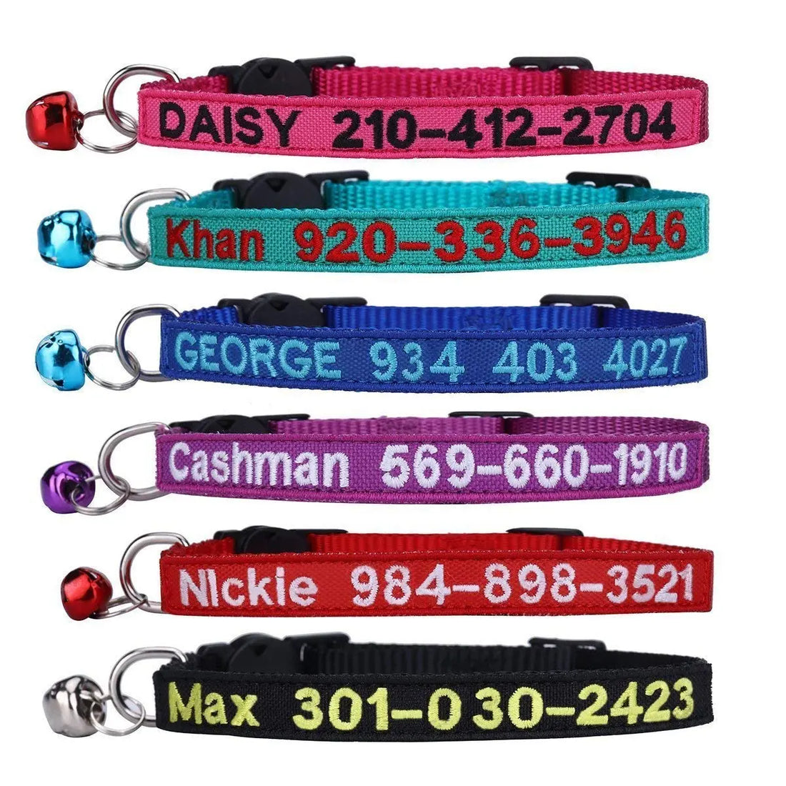 WFRLQ Cat Collar,Personalized Embroidered Nylon Cat ID Collars with Bell - Custom Text with Pet Name and Phone Number … (Cat Collar) WFRLQ