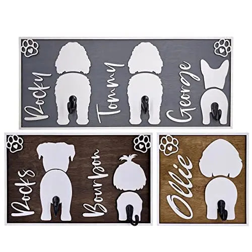Warren London Personalized Wooden Dog Leash Holder Handmade Leash Organizer for Custom Home Decor with Name, Breed, &amp; Color Selection | Made in USA | 2 Dog Warren London