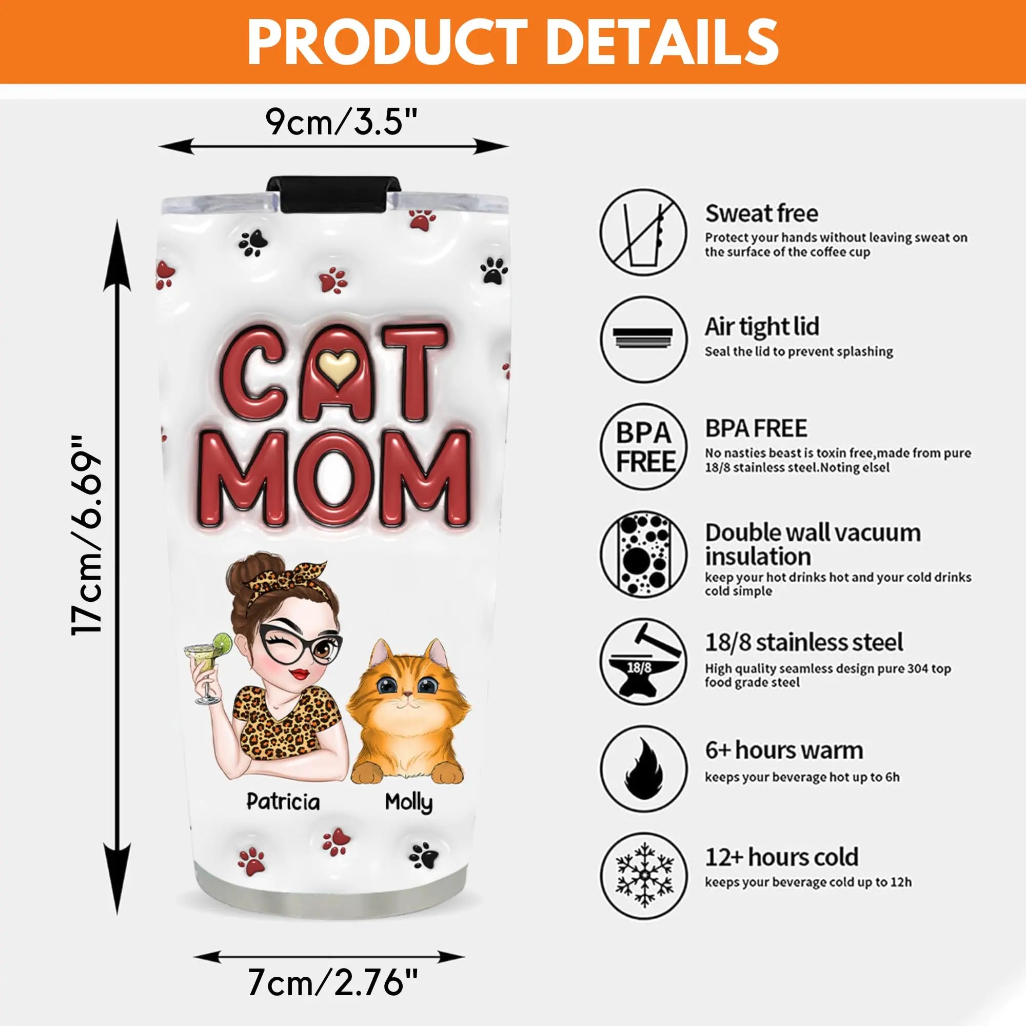Wrappiness Lovely Cat Mom Custom Tumbler – Personalized Stainless Steel Tumblers - Perfect Gifts for Women &amp; Cat Mama Gifts – Birthday Gifts for Women Cat Lovers Wrappiness