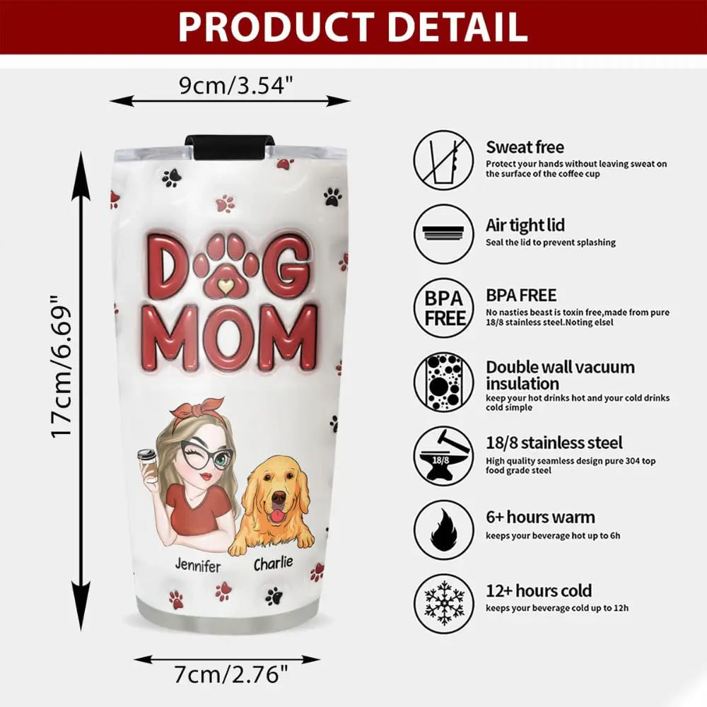 Wrappiness Personalized Dog Mom Tumbler - Custom 3D Inflated Effect 20Oz Tumbler Mothers Day Gifts for Dog Mom, Best Dog Mom Ever Mom of Dogs Gifts for Dog Mama (A02, 1 Dog) Wrappiness