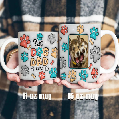 pundo authentic Custom Dog Dad Mug with Dogs Names Photo 3D Inflated Effect Printed Coffee Cup with Pictures White Ceramic 11 15 Oz Personalized Gifts for Men Daddy Pet Lovers Fathers day pundo authentic