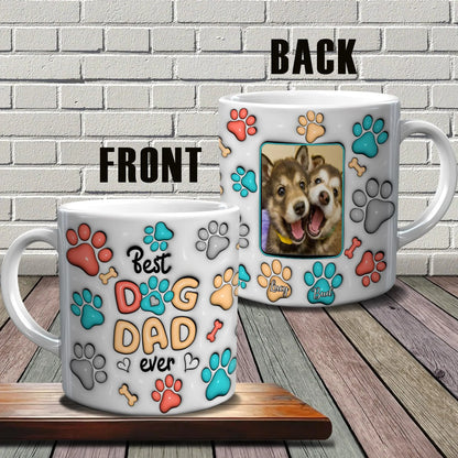 pundo authentic Custom Dog Dad Mug with Dogs Names Photo 3D Inflated Effect Printed Coffee Cup with Pictures White Ceramic 11 15 Oz Personalized Gifts for Men Daddy Pet Lovers Fathers day pundo authentic